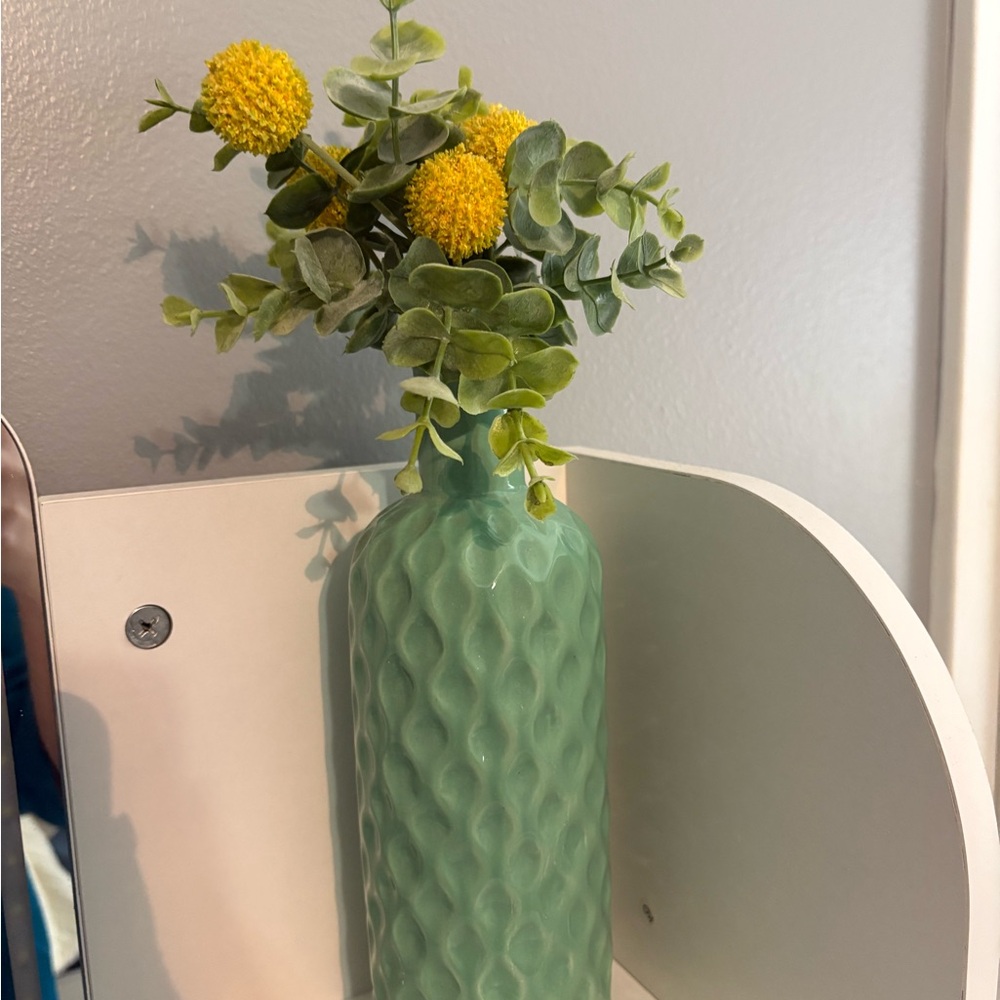 Elegant Green Textured Vase with Yellow Accents